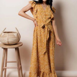 Bohme Lucida Ruffle Sleeve Maxi Dress